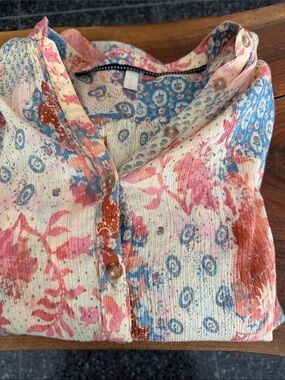 Pilcro Floral Button-Down Shirt in Pink, Blue & Cream